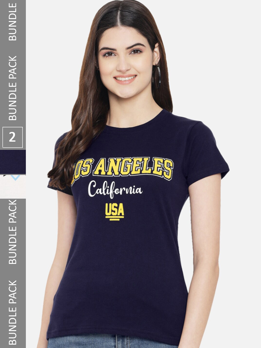 

BAESD Pack Of 2 Printed Round Neck Cotton Regular T-shirt, Navy blue