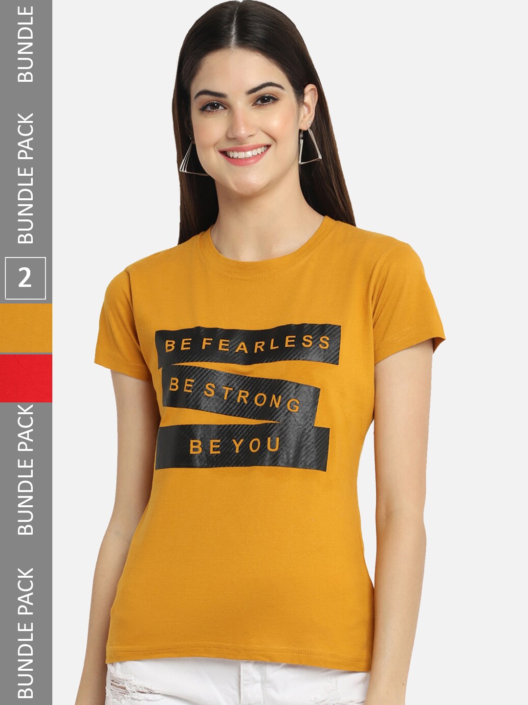 BAESD Pack of 2 Typography Printed Cotton T-shirt, Yellow