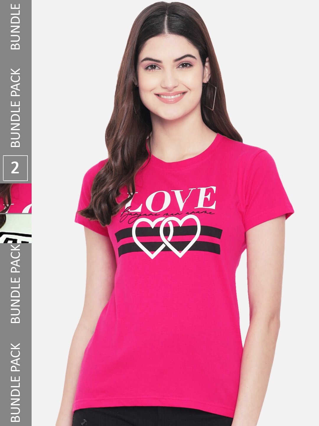 

BAESD Pack Of 2 Typography Printed Cotton T-shirt, Pink