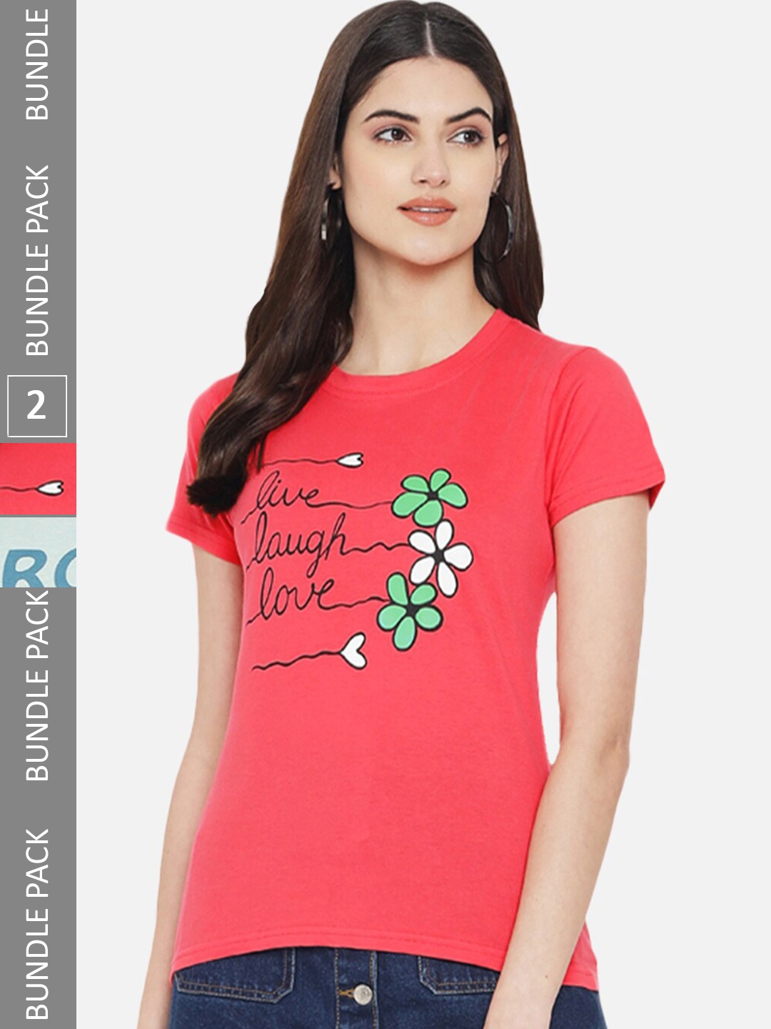 

BAESD Pack Of 2 Typography Printed Cotton T-shirt, Coral
