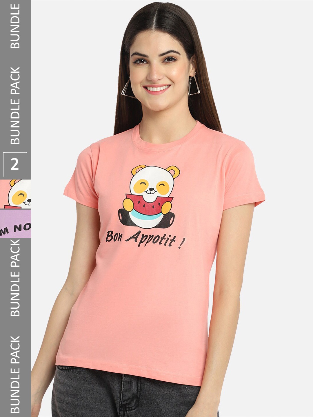 

BAESD Pack Of 2 Printed Cotton T-Shirt, Peach