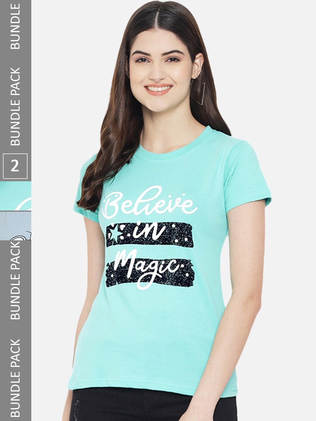 

BAESD Pack Of 2 Printed Cotton T-Shirt, Turquoise blue