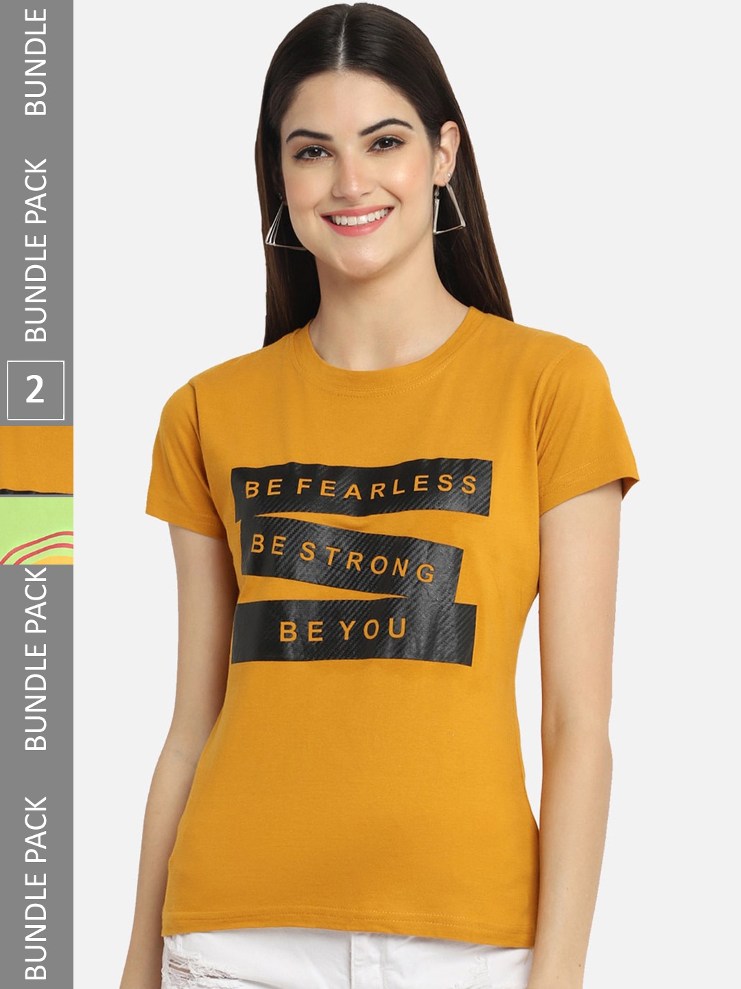 

BAESD Pack Of 2 Printed Cotton T-Shirts, Mustard