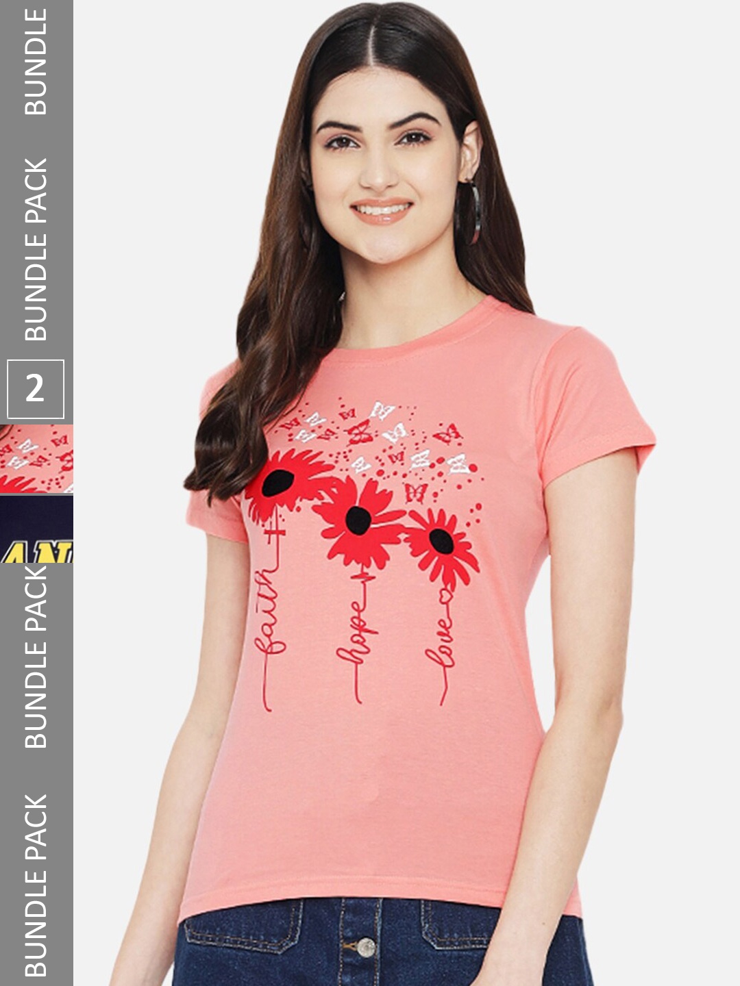 

BAESD Pack Of 2 Floral Printed Cotton T-Shirt, Pink