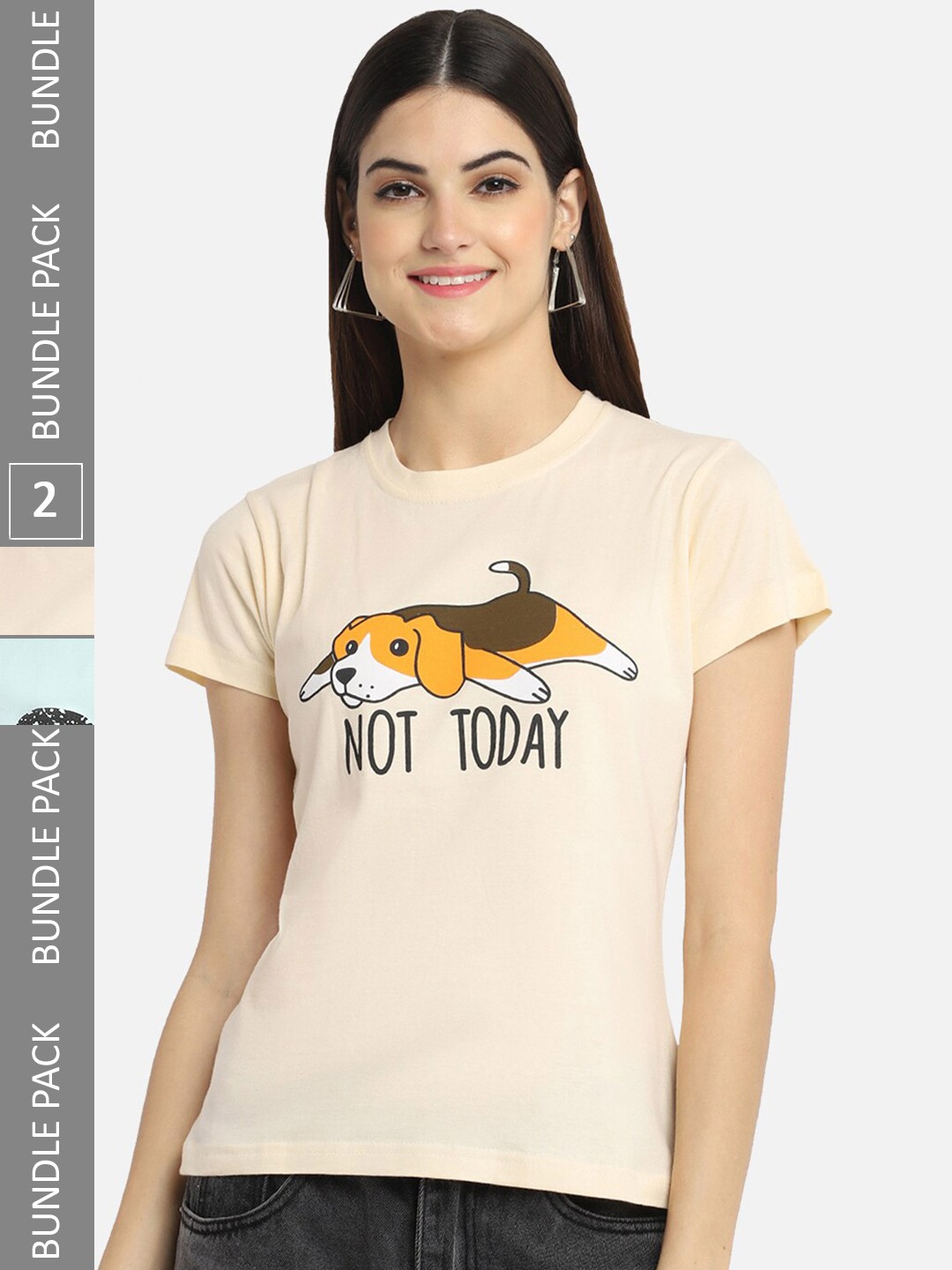 

BAESD Pack Of 2 Graphic Printed Cotton T-Shirt, Beige