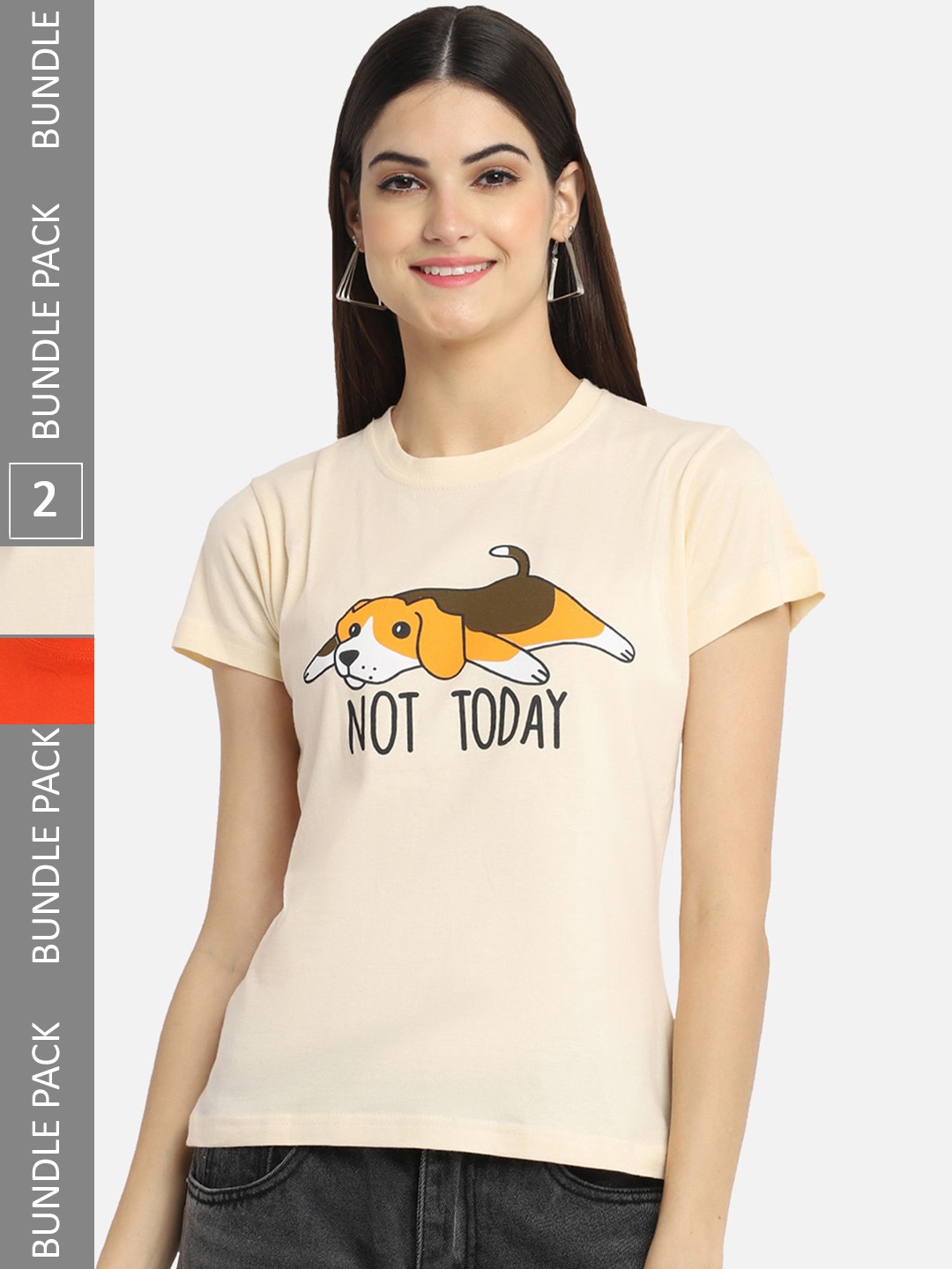 

BAESD Pack Of 2 Printed Cotton T-Shirts, Beige