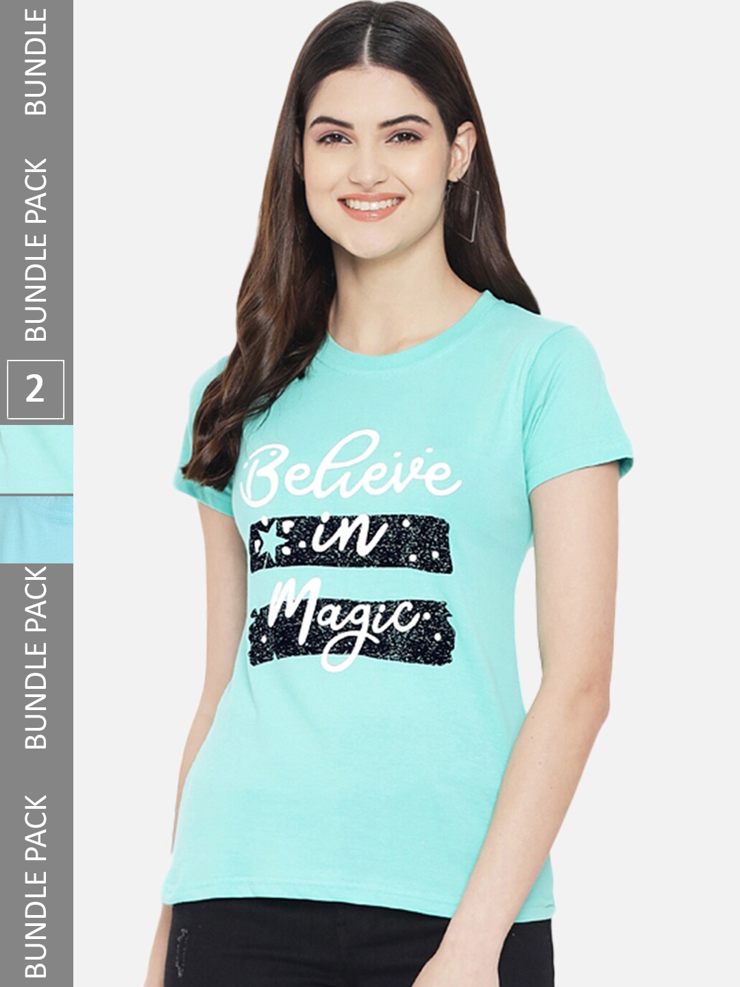 

BAESD Pack Of 2 Printed Cotton T-Shirts, Turquoise blue