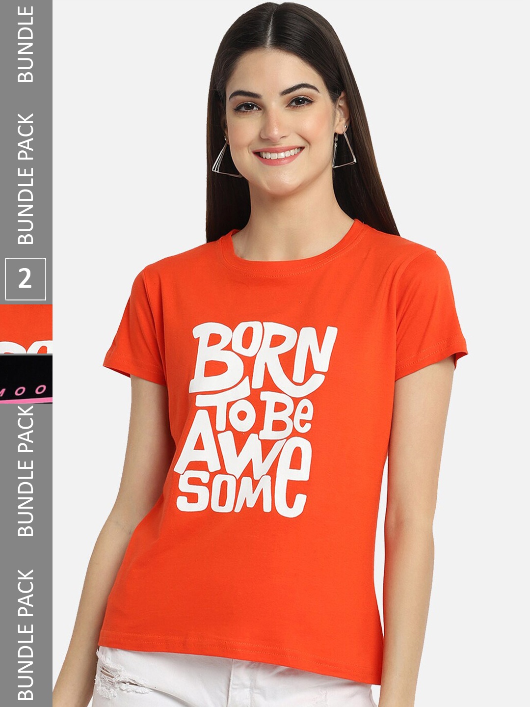 

BAESD Pack Of 2 Printed Cotton T-Shirts, Orange