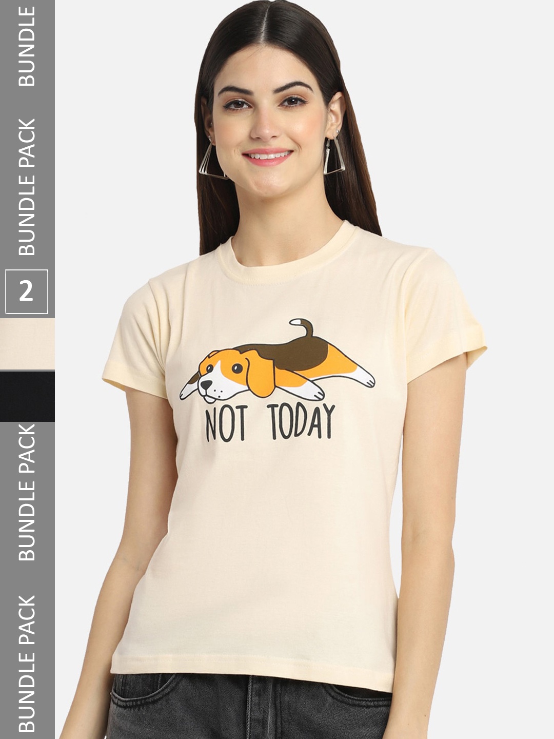 

BAESD Pack Of 2 Printed Cotton T-Shirt, Beige