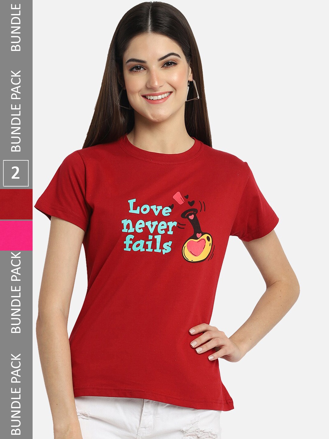 

BAESD Pack Of 2 Printed Cotton T-Shirt, Red