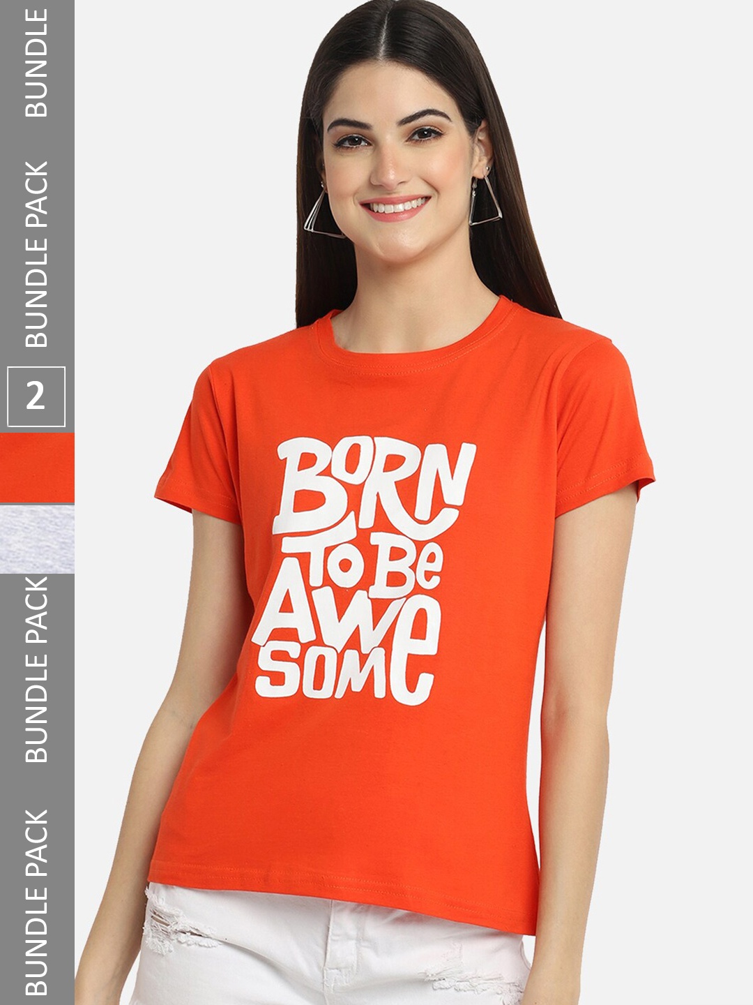 

BAESD Pack Of 2 Typography Printed Cotton T-shirt, Orange
