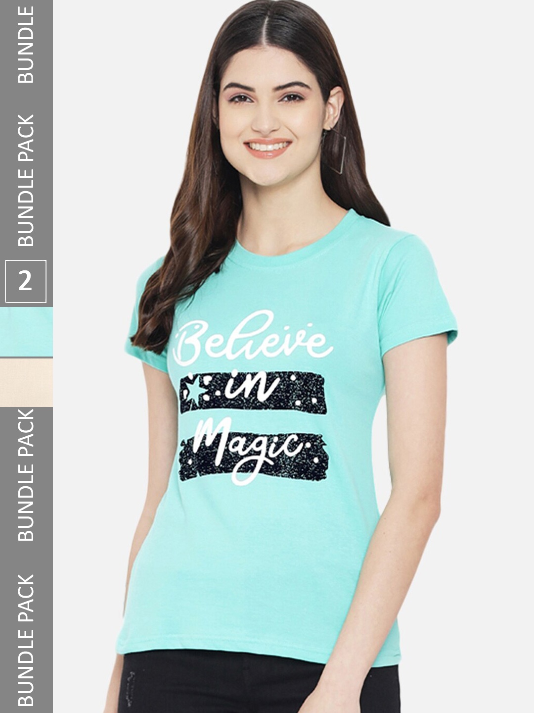 BAESD Pack Of 2 Typography Printed Cotton T-shirt, Blue