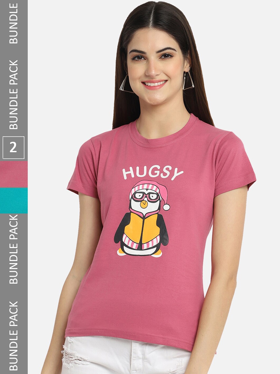 

BAESD Pack Of 2 Graphic Printed Cotton T-shirt, Pink