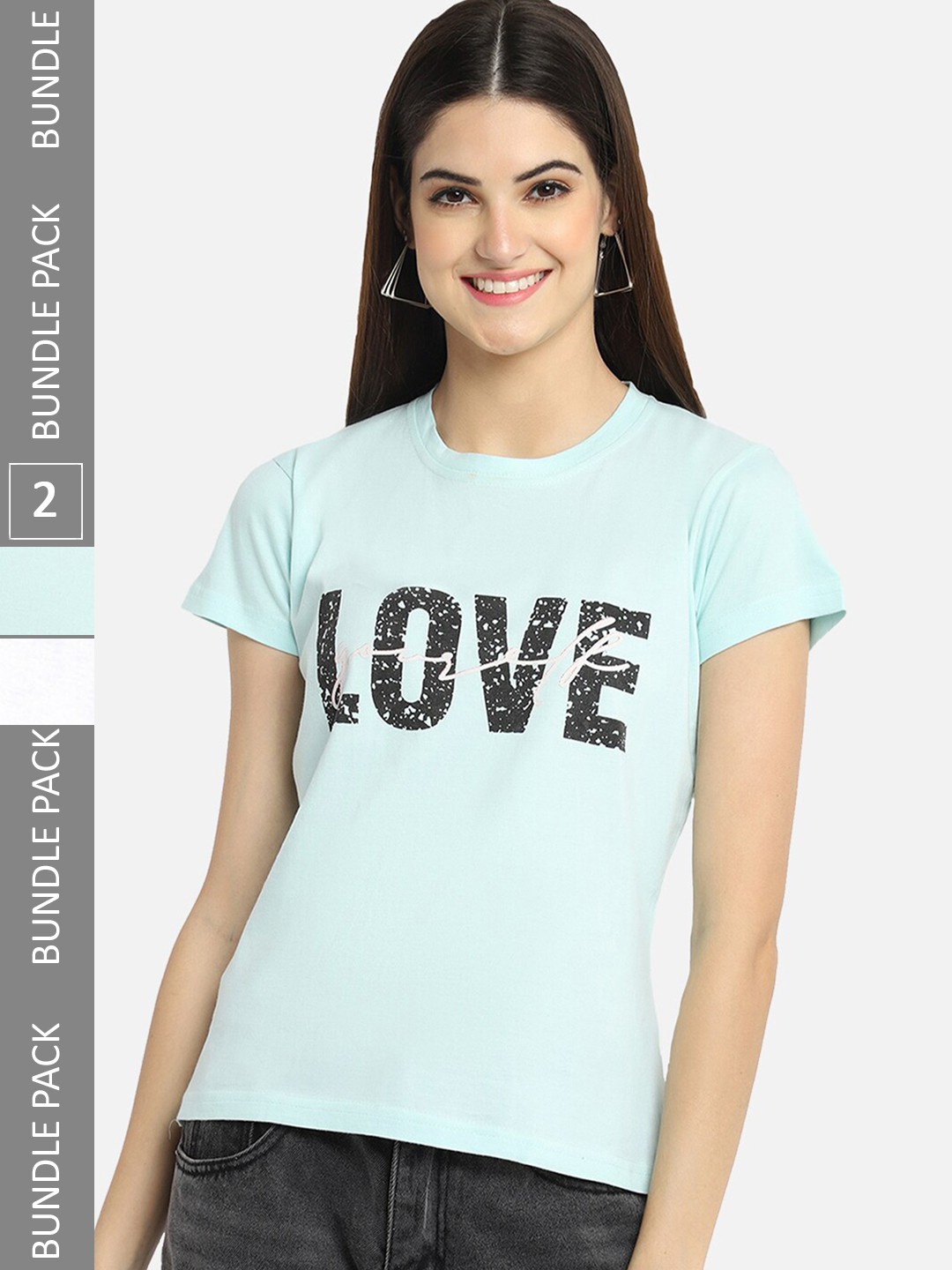 BAESD Pack of 2 Typography Printed Cotton T-shirt, Blue