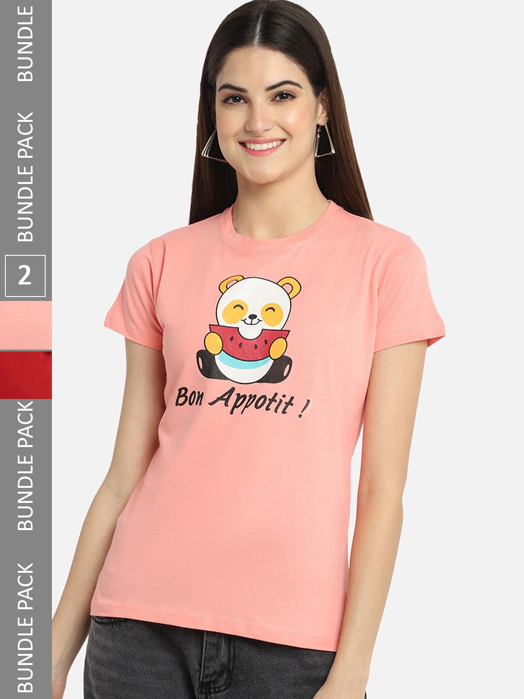 

BAESD Pack of 2 Graphic Printed Cotton T-shirt, Peach
