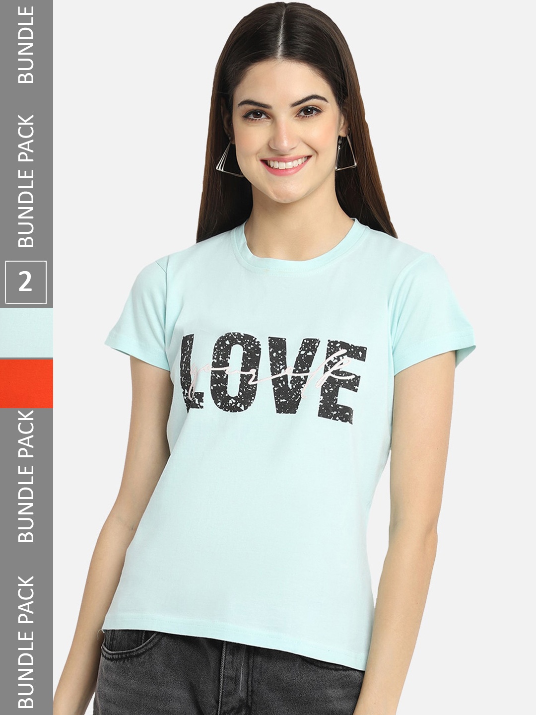 BAESD Pack of 2 Typography Printed Cotton T-shirt, Blue