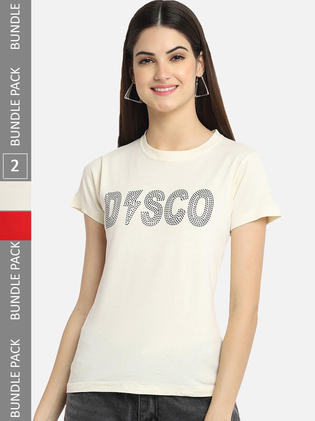 

BAESD Pack of 2 Typography Printed Cotton T-shirt, Cream