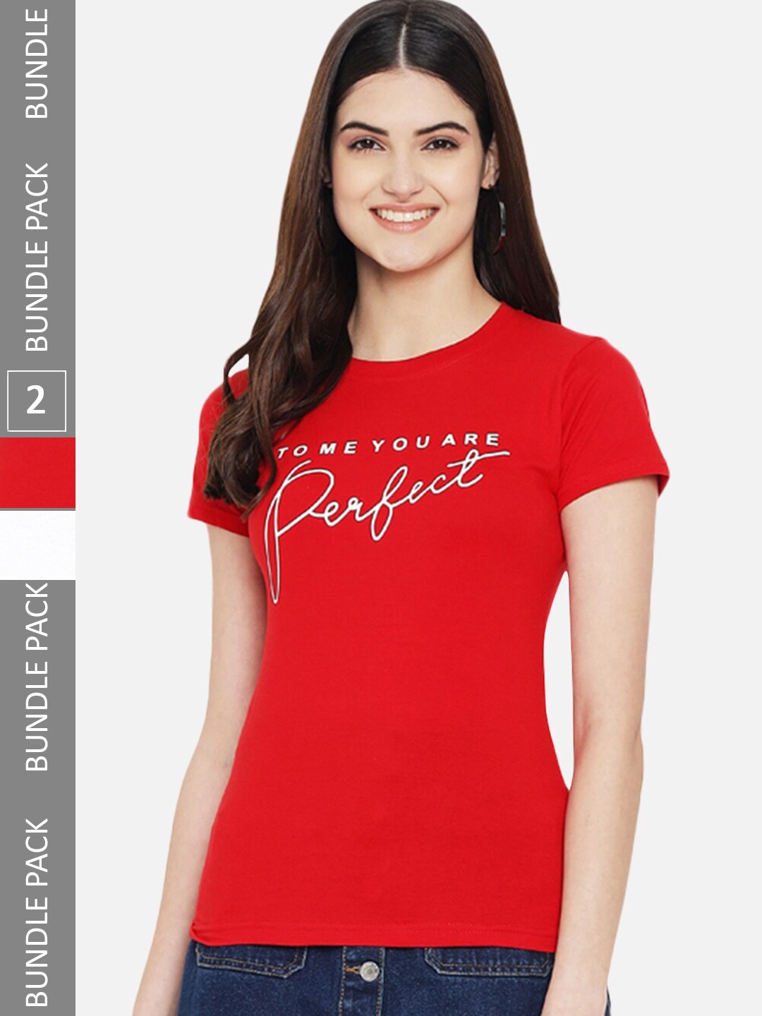 

BAESD Pack Of 2 Printed Round Neck Cotton Regular T-shirt, Red