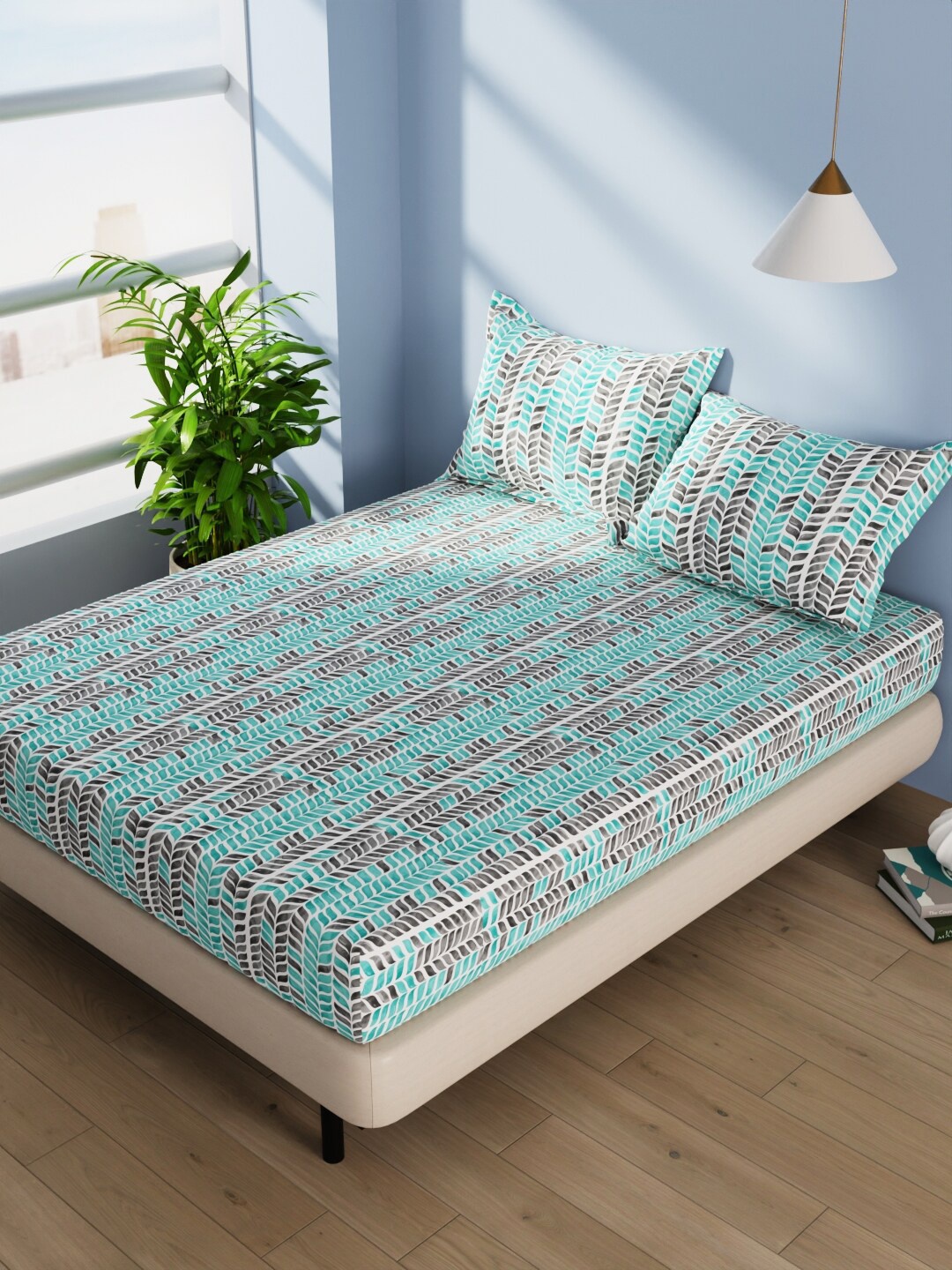 

BIANCA Serina Grey Ethnic Motifs 144 TC Pure Cotton Queen Bedsheet with 2 Pillow Covers