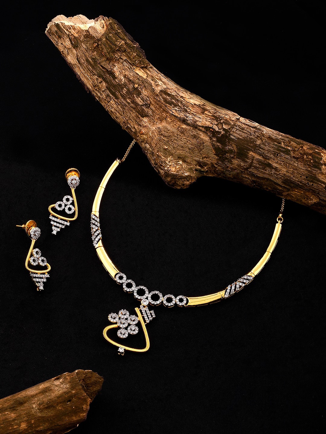 

Alamod Gold-Plated American Diamond-Studded Necklace And Earrings