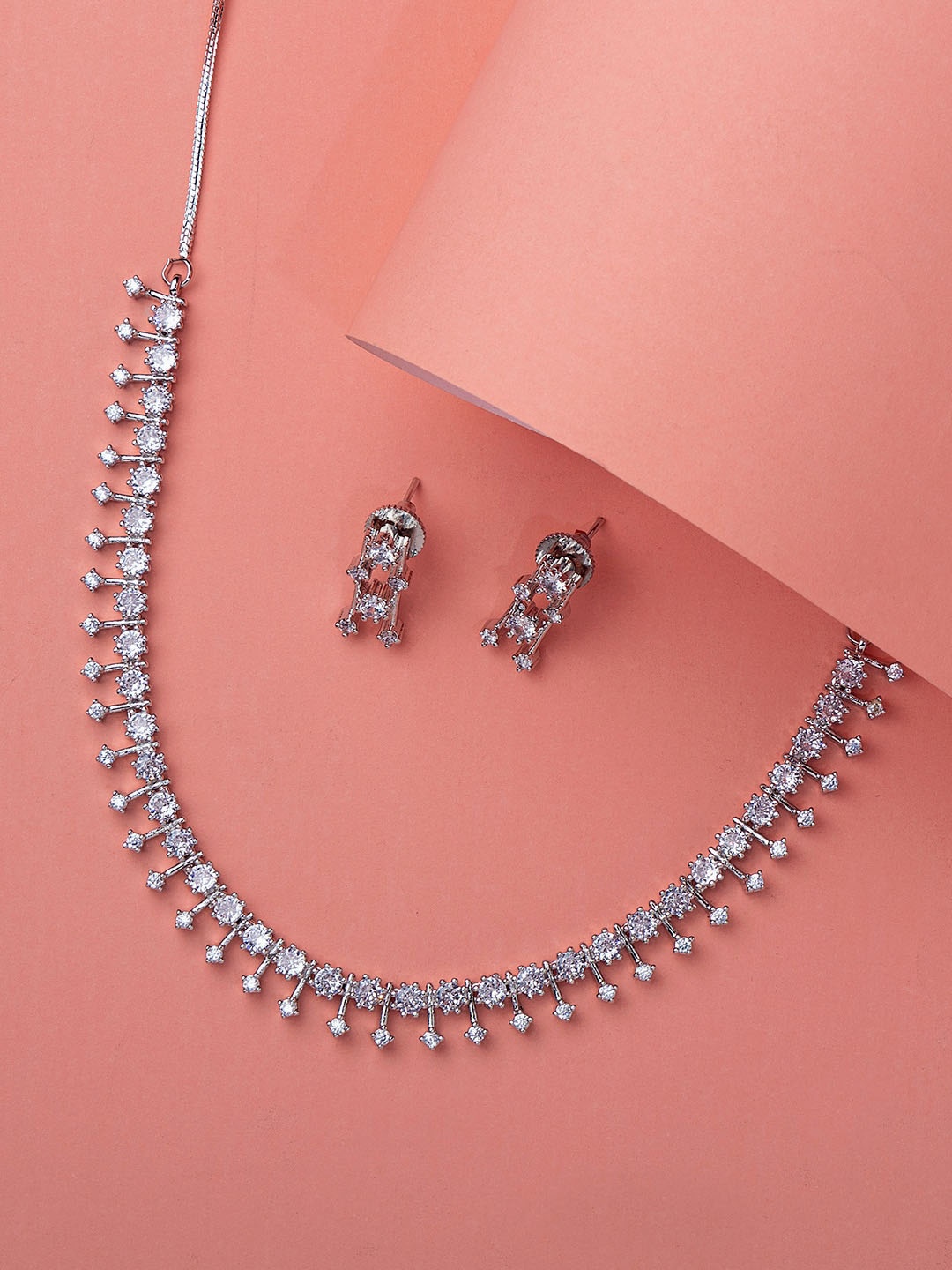 

Alamod Silver-Plated CZ Studded Jewellery Set