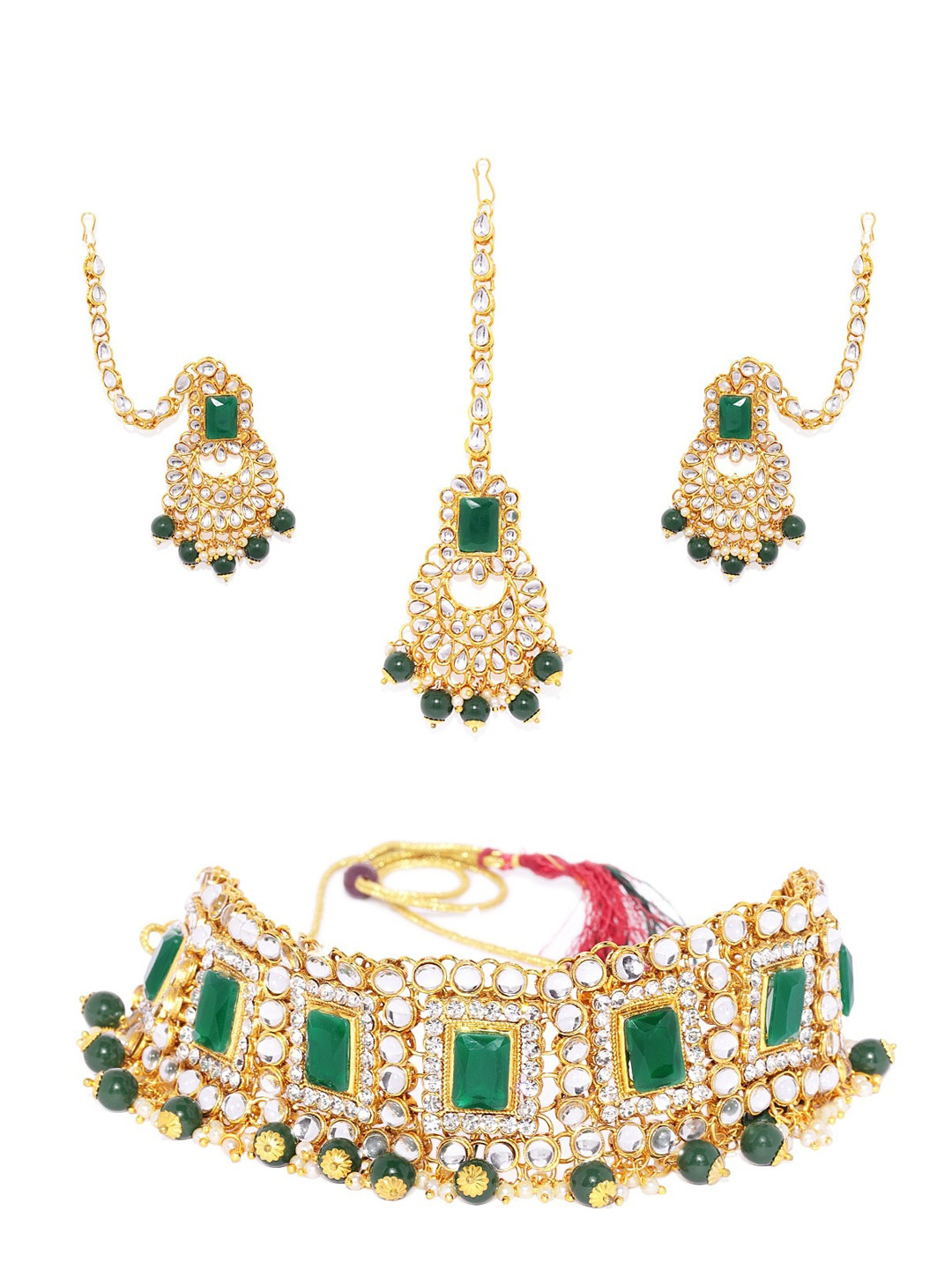 

Alamod Gold-Plated Kundan Studded & Beaded Jewellery Set