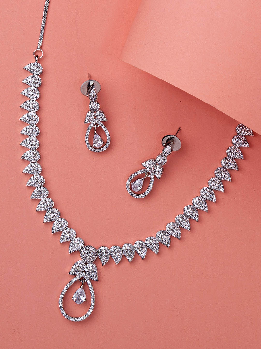 

Alamod Silver-Plated CZ Studded Jewellery Set