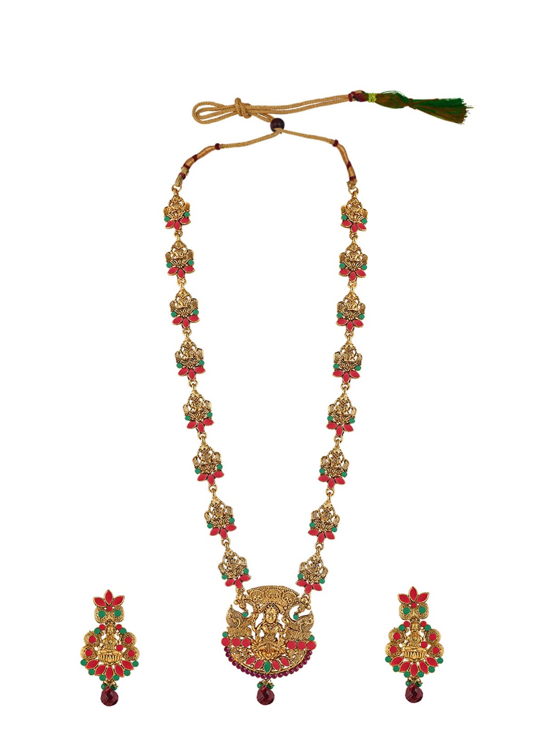 

Alamod Gold-Plated Stone Studded & Beaded Necklace And Earrings