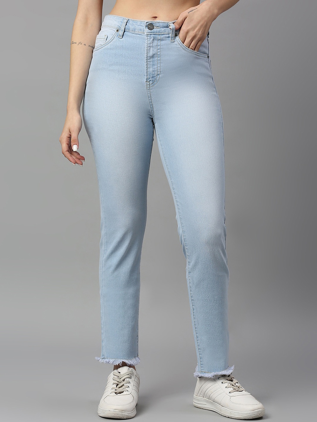 

TARAMA Women Clean Look Slim Fit High-Rise Stretchable Jeans, Blue