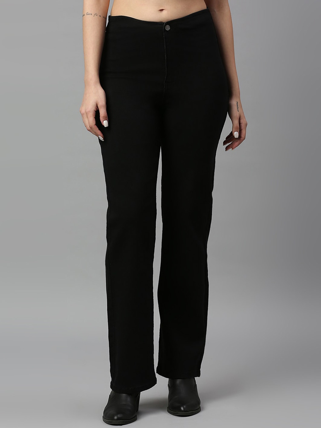 

TARAMA Women Clean Look Straight Fit High-Rise Stretchable Jeans, Black