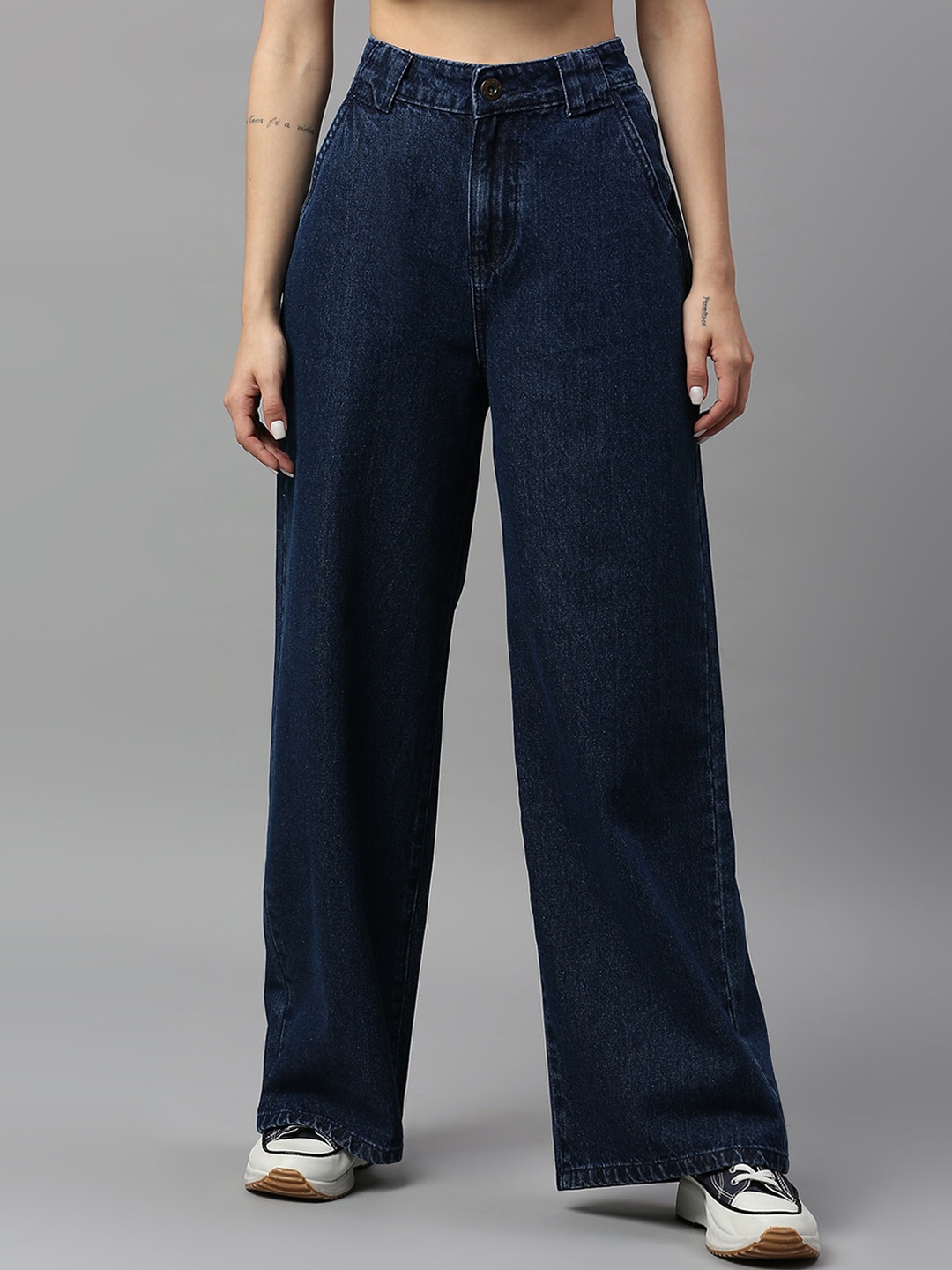 

TARAMA Women Clean Look Wide Leg High-Rise Jeans, Blue