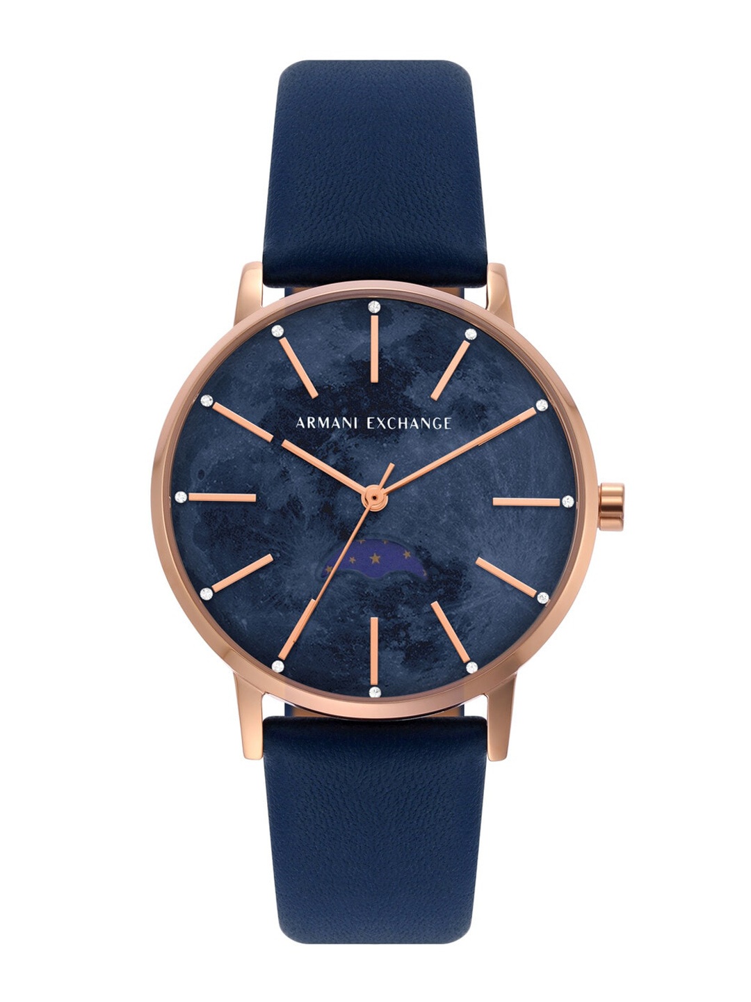 

Armani Exchange Women Embellished Dial Blue Leather Straps Analogue Watch AX7149SET
