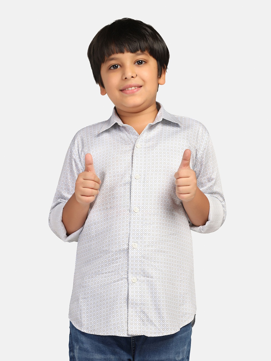 

TAHVO Boys Micro Ditsy Printed Cotton Comfort Slim Fit Opaque Casual Shirt, Grey