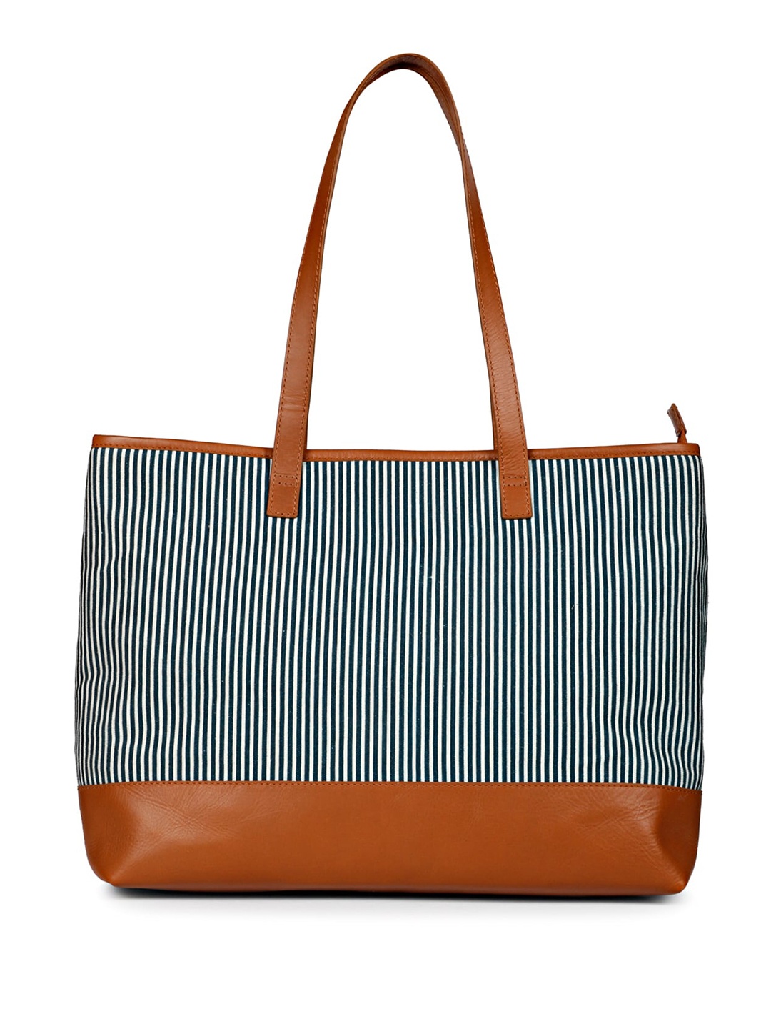 

Favore Striped Leather Oversized Structured Shoulder Bag with Applique, Blue