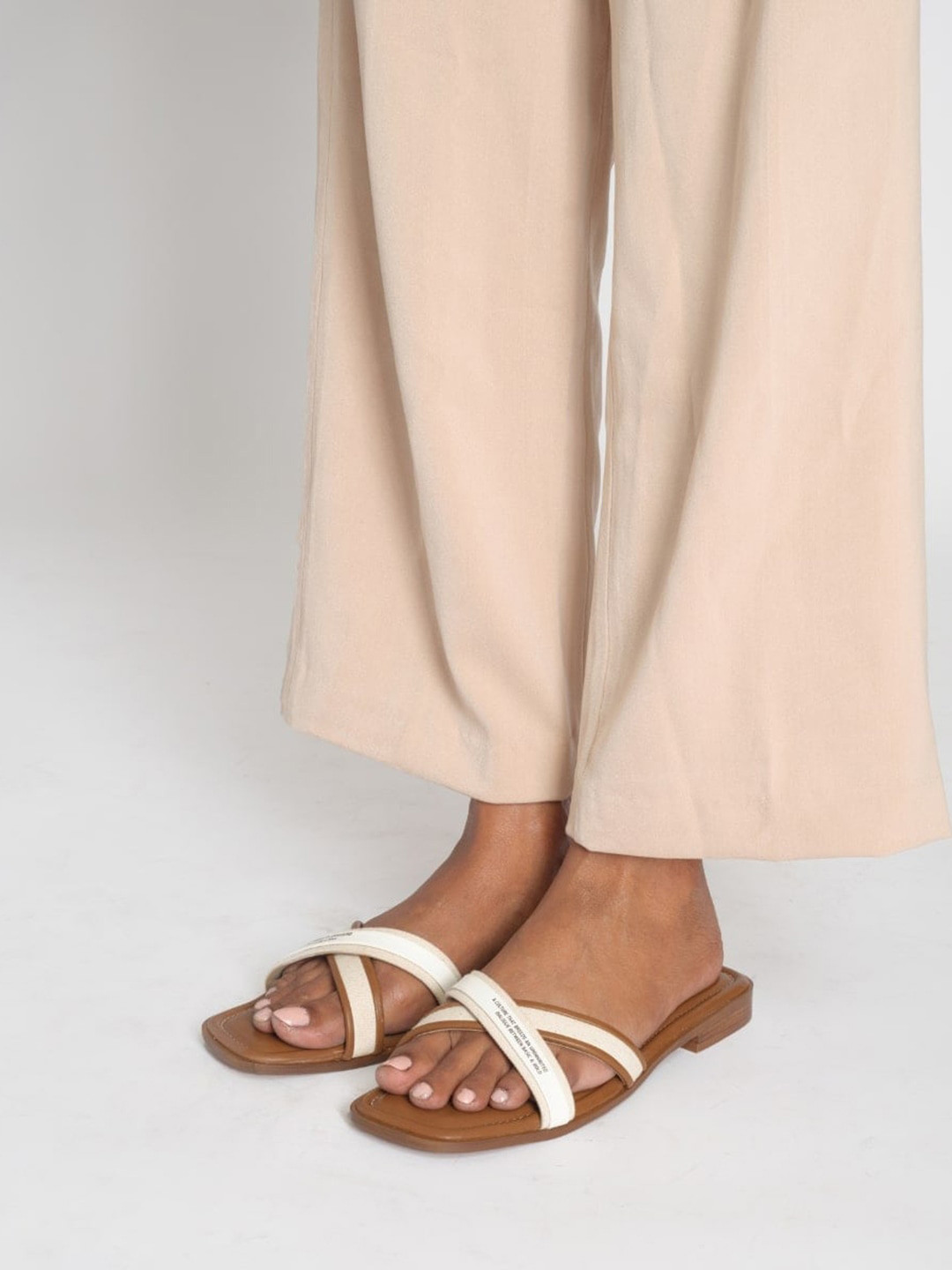 

CAI Slip-On Open Toe Flats, Tan