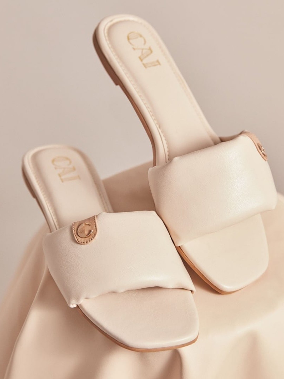 

CAI Slip-On Open Toe Flats, Beige
