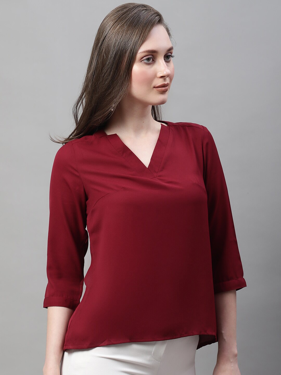 

La Zoire V-Neck Georgette Regular Top, Maroon
