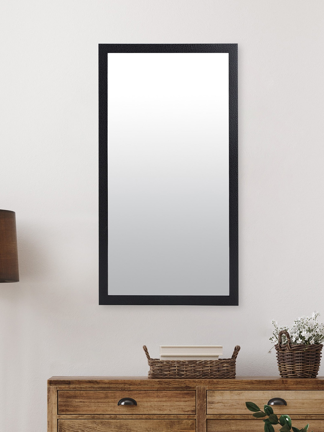 

Home Centre Black Textured Framed Decorative Wall Mirror