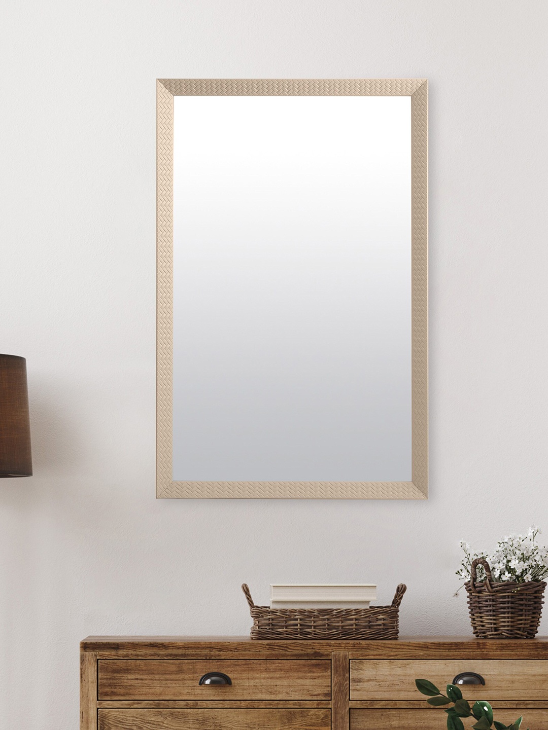 

Home Centre Beige Textured Framed Decorative Wall Mirror