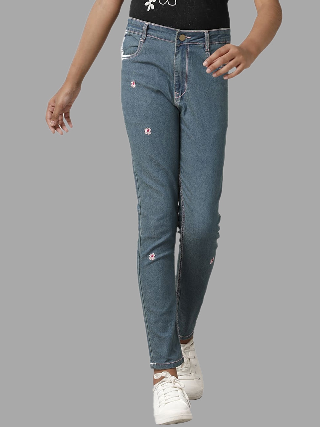 

UNDER FOURTEEN ONLY Girls Embroidered Skinny Fit Jeans, Blue