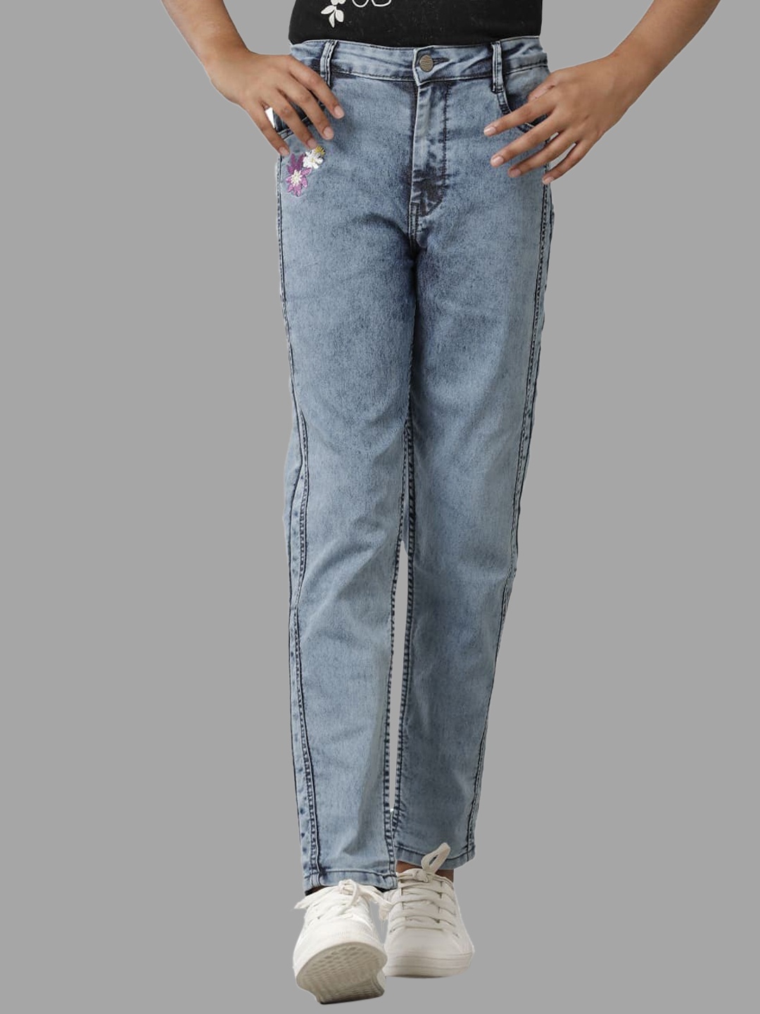 

UNDER FOURTEEN ONLY Girls Embroidered Heavy Fade Skinny Fit Jeans, Blue