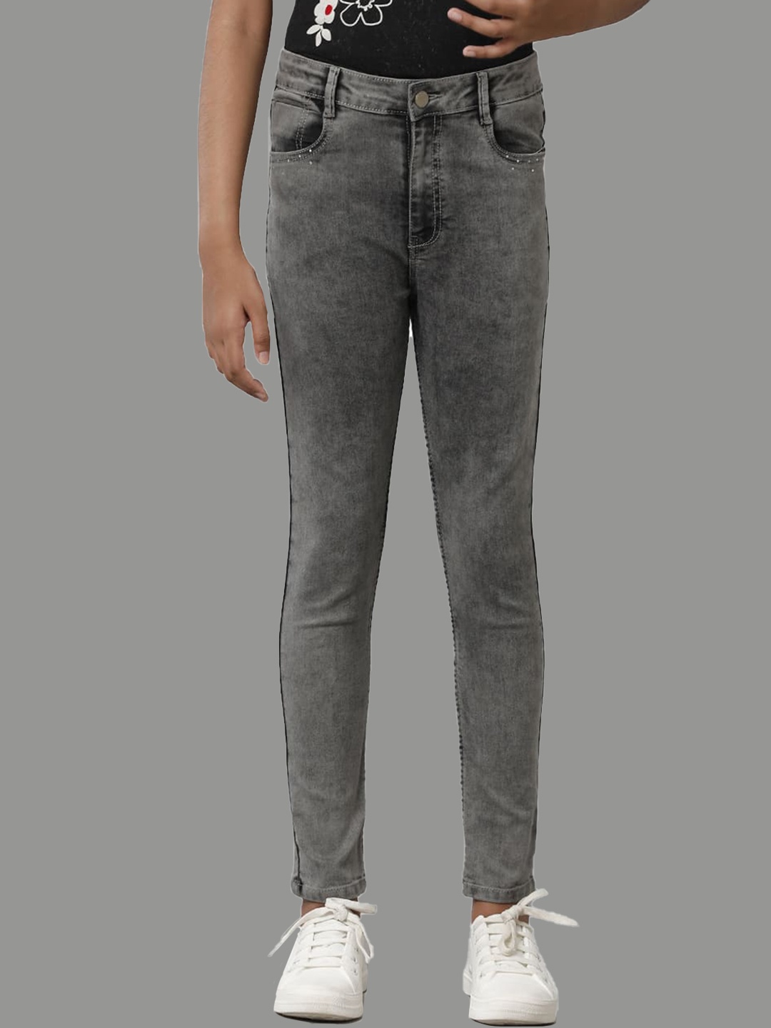

UNDER FOURTEEN ONLY Girls Heavy Fade Skinny Fit Jeans, Grey