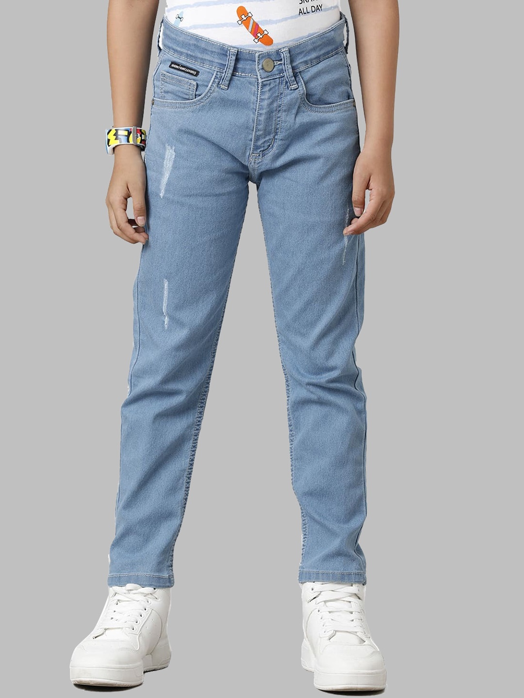 

UNDER FOURTEEN ONLY Boys Slim Fit Low Distress Cotton Jeans, Blue