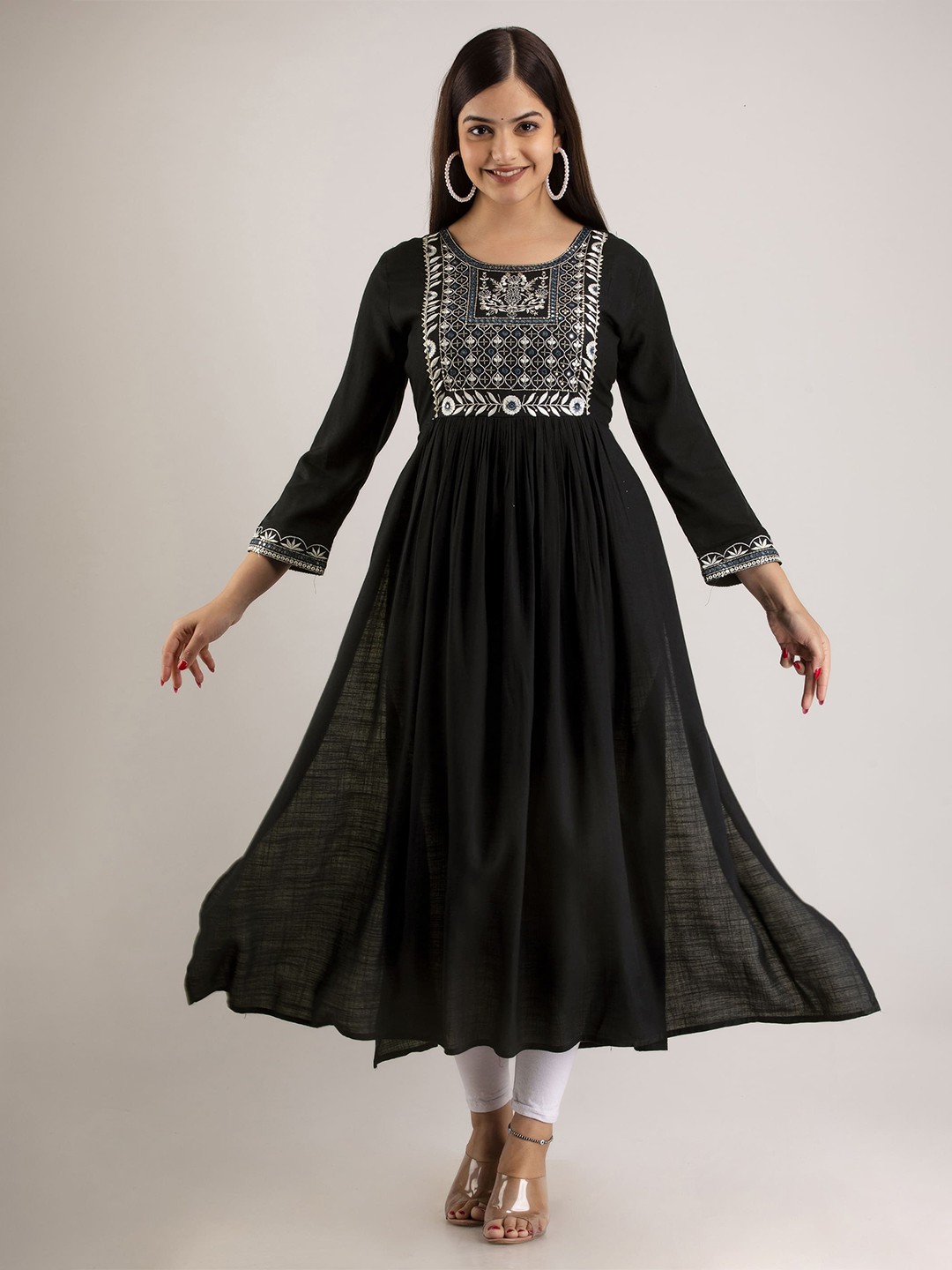 

Mizaz Ethnic Motifs Embroidered Anarkali Kurta, Black