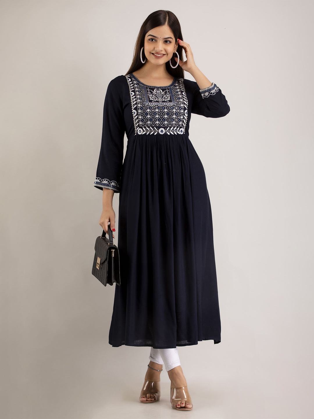 

Mizaz Ethnic Motifs Embroidered Anarkali Kurta, Navy blue