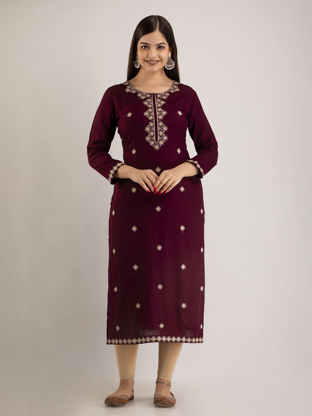 

Mizaz Ethnic Motifs Yoke Design Thread Work Kurta, Maroon
