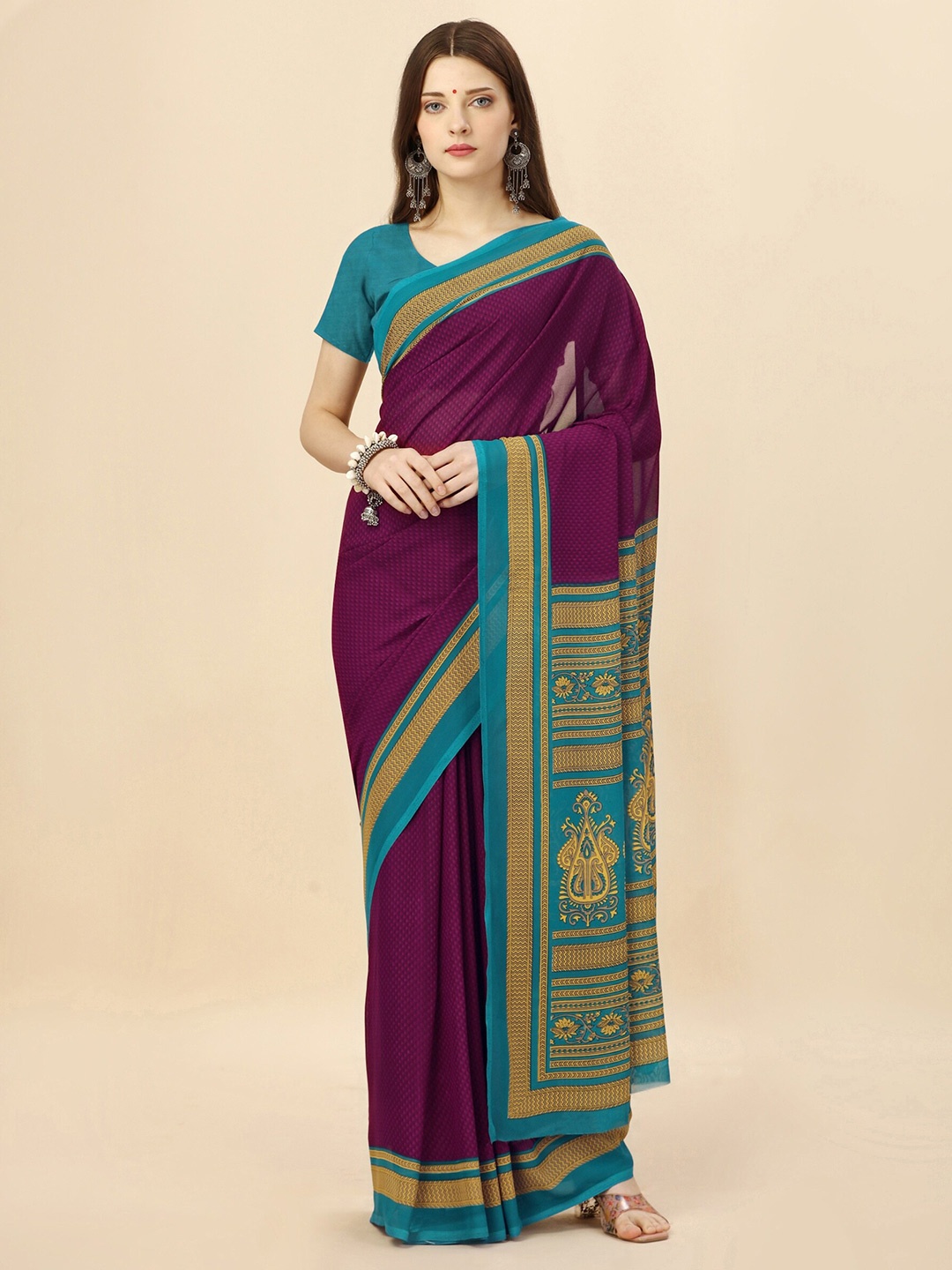 

VIMLA Geometric Printed Saree, Purple
