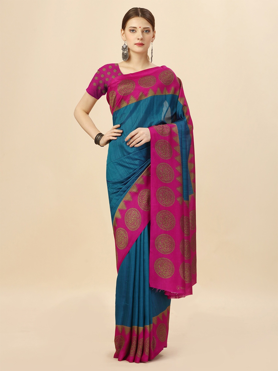 

VIMLA Striped Art Silk Saree, Turquoise blue