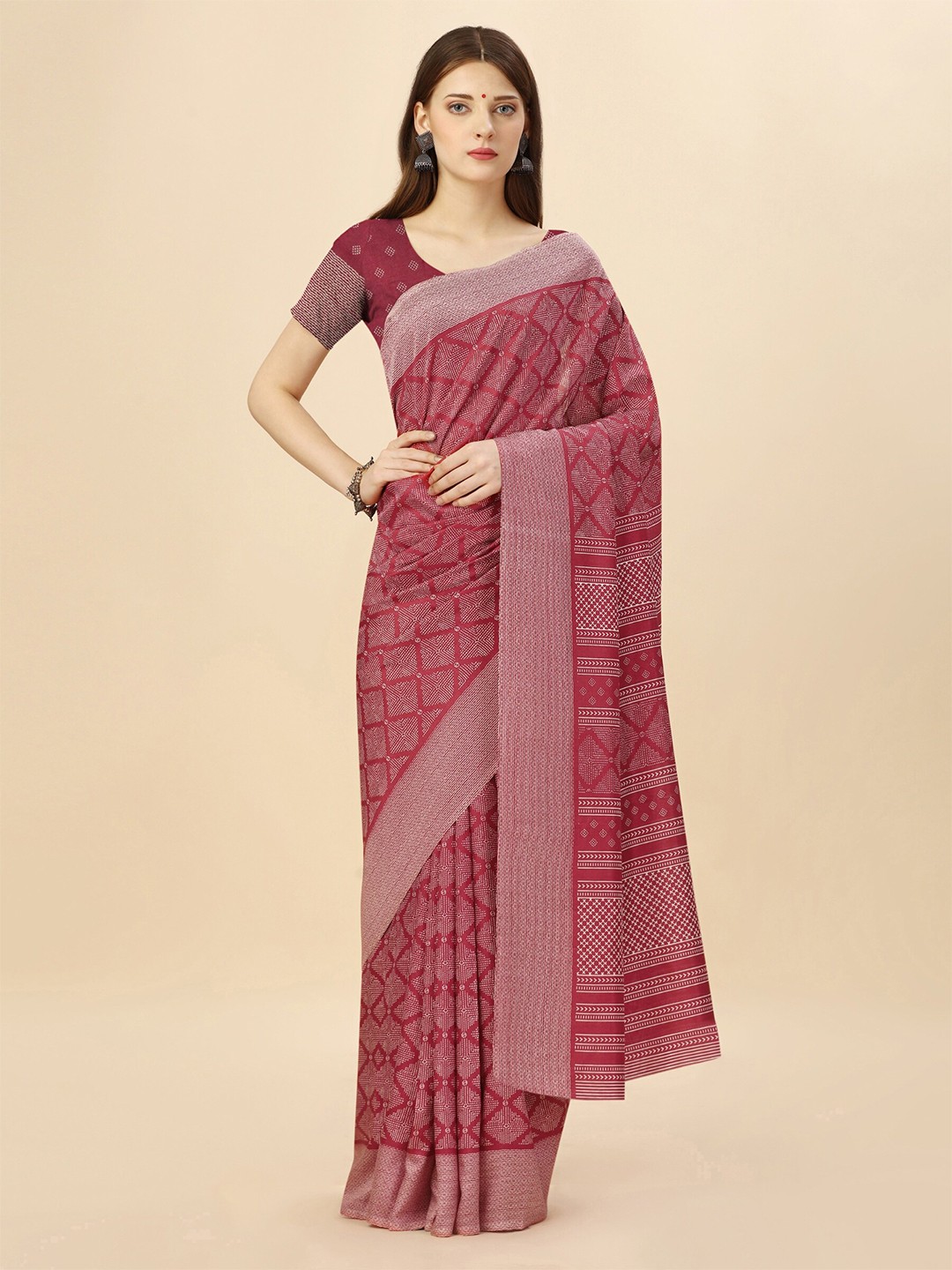 

VIMLA Ethnic Motifs Printed Art Silk Mysore Silk Saree, Red