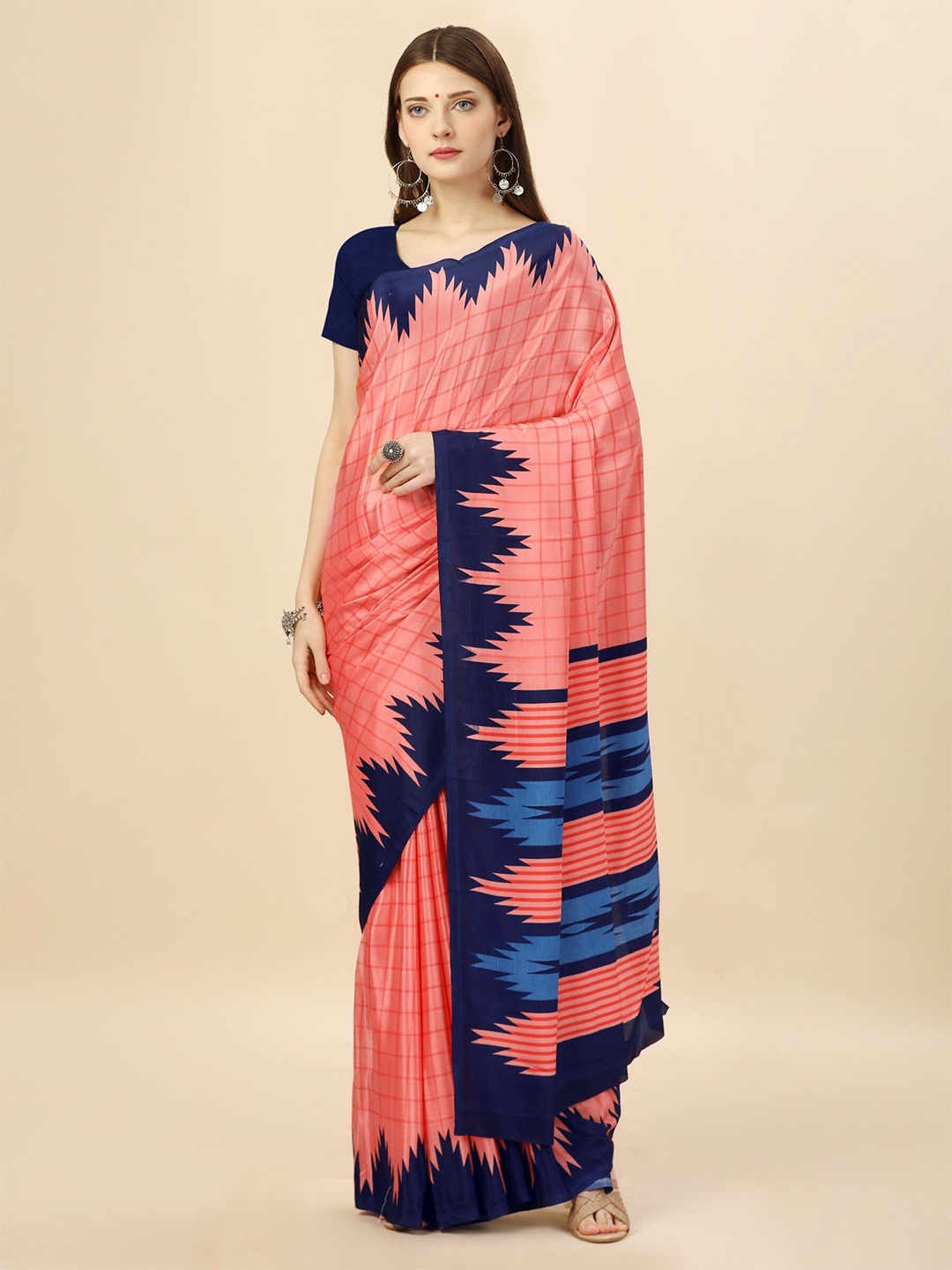 

VIMLA Checked Art Silk Saree, Pink